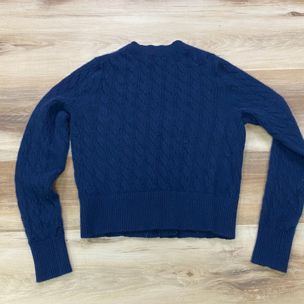 J.Crew Cardigan Size S Cable Knit 100% Cashmere V-Neck Navy Blue BO614